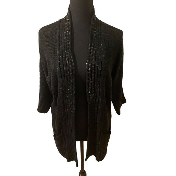 Maurice’s NWT black size L 3/4 sleeve cardigan with sequin front edging. - Picture 1 of 8